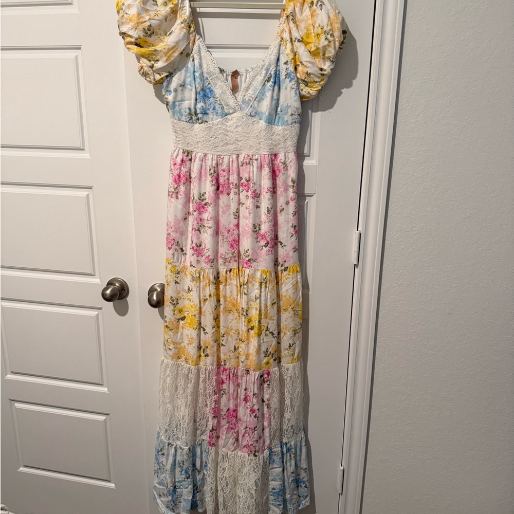LoveShackFancy Inspired Patchwork Floral Puff-Sleeve Maxi Dress